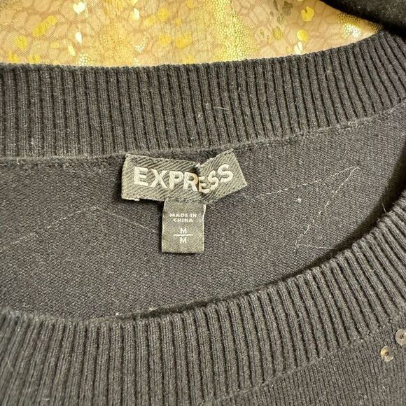 Express Black Sequin Shoulder Long Sleeve Sweater Top Medium - Picture 4 of 6